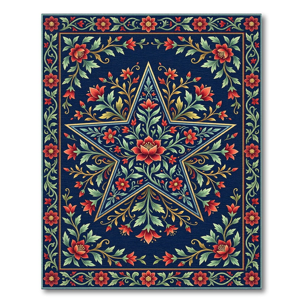 Navy Celestial Star Floral Medallion Rug