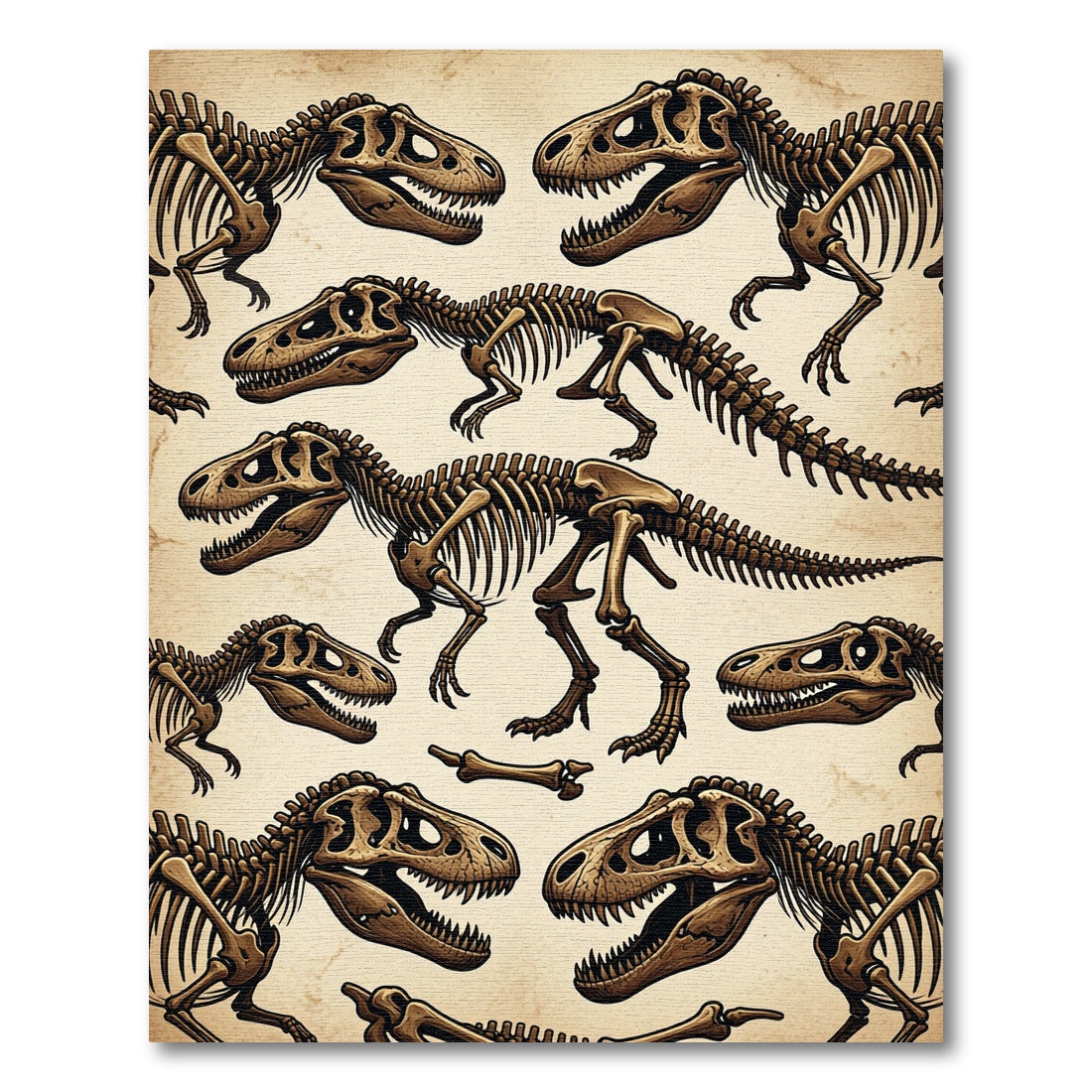 Vintage Beige T-Rex Dinosaur Fossil Rug