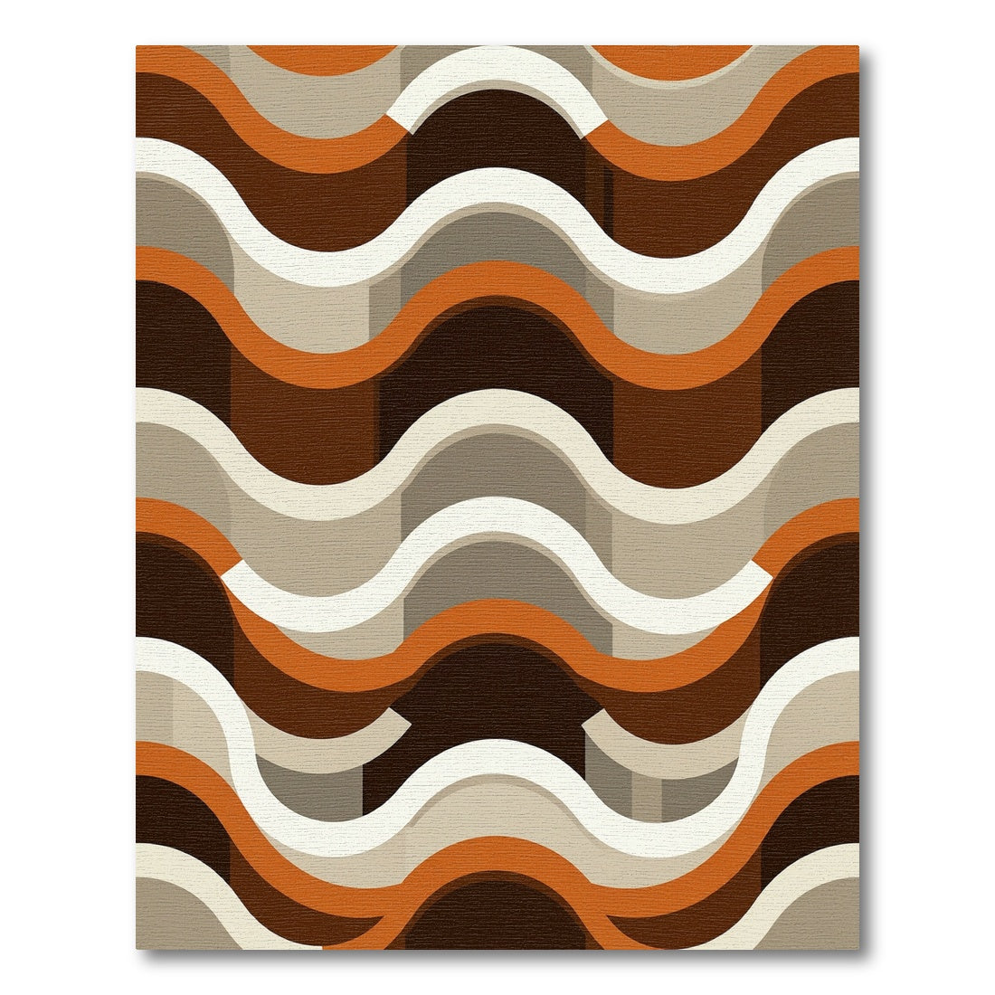 Mid-Century Retro Burnt Orange Wavy Stripe Rug