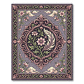 Ornate Pink Floral Scrollwork Gray Rug