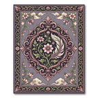 Ornate Pink Floral Scrollwork Gray Rug