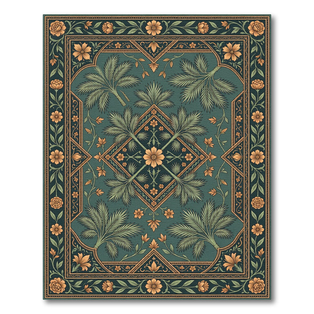 Emerald Teal Botanical Medallion Rug
