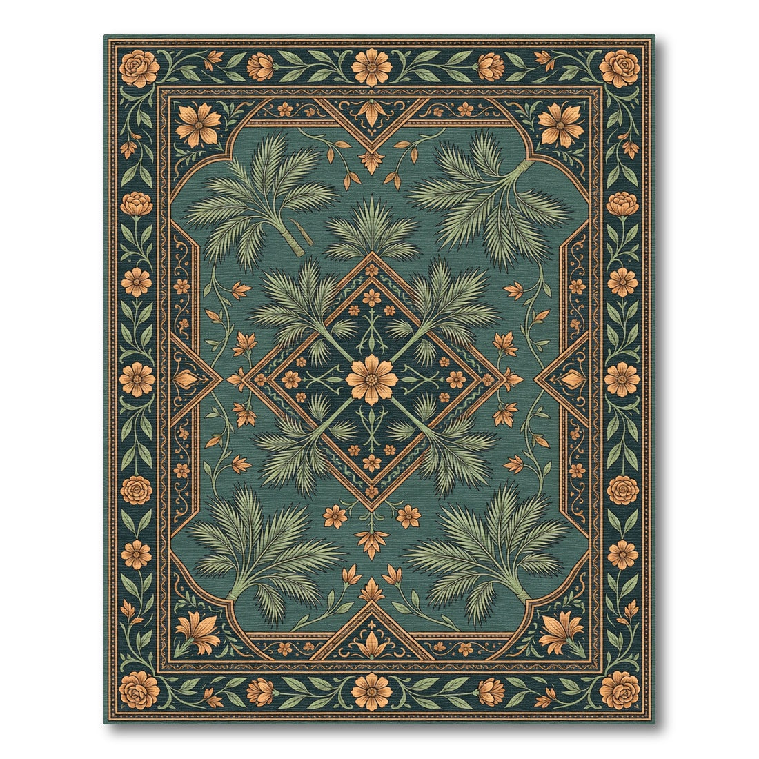 Emerald Teal Botanical Medallion Rug
