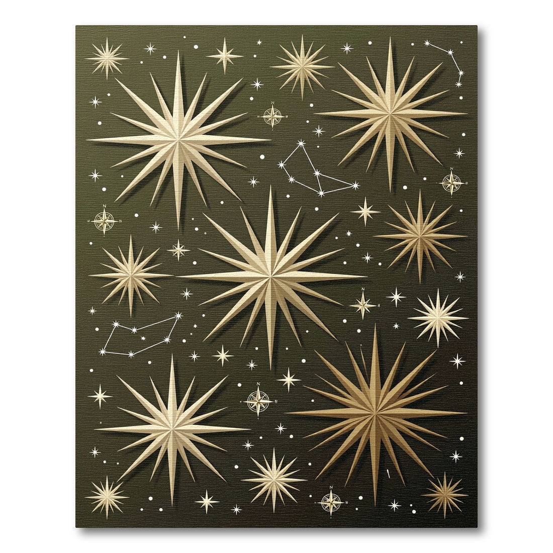 Celestial Gold Compass Starry Night Rug