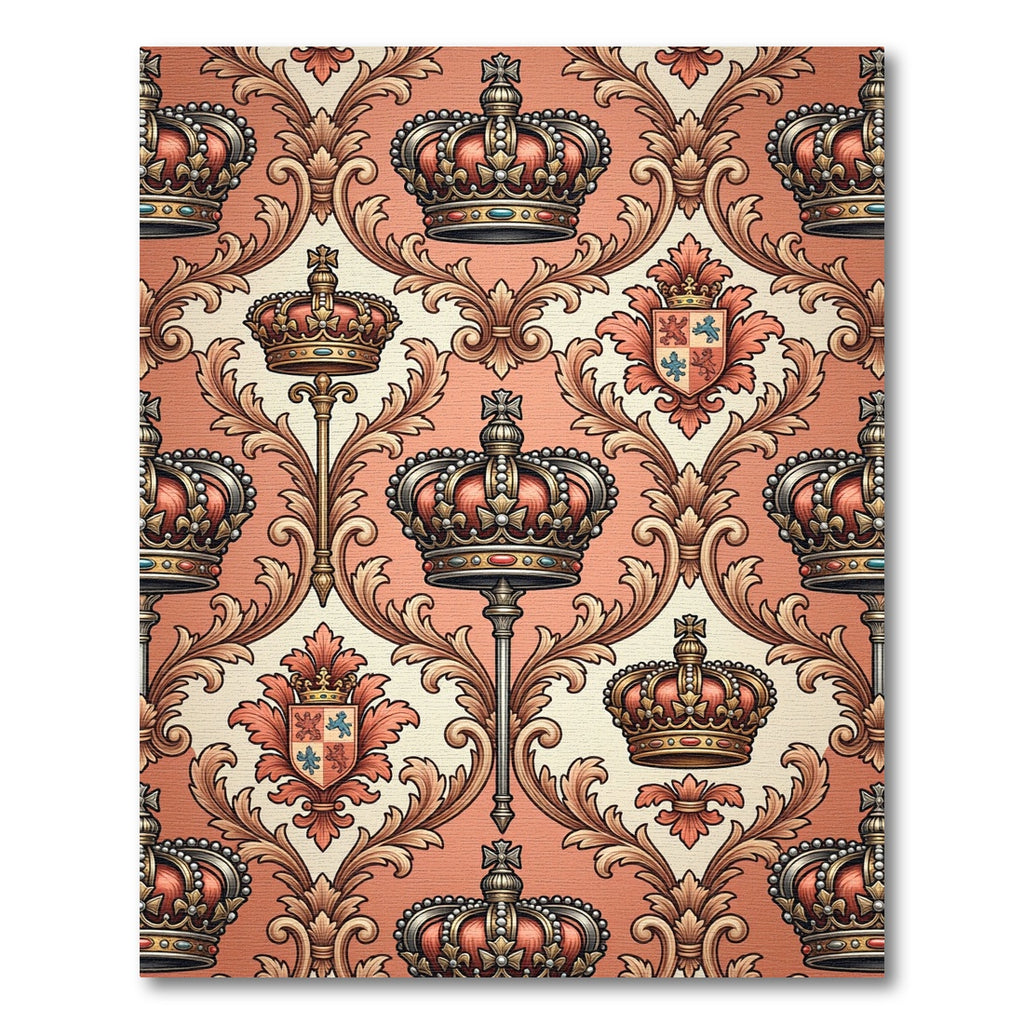 Royal Red Crown Emblem Damask Rug