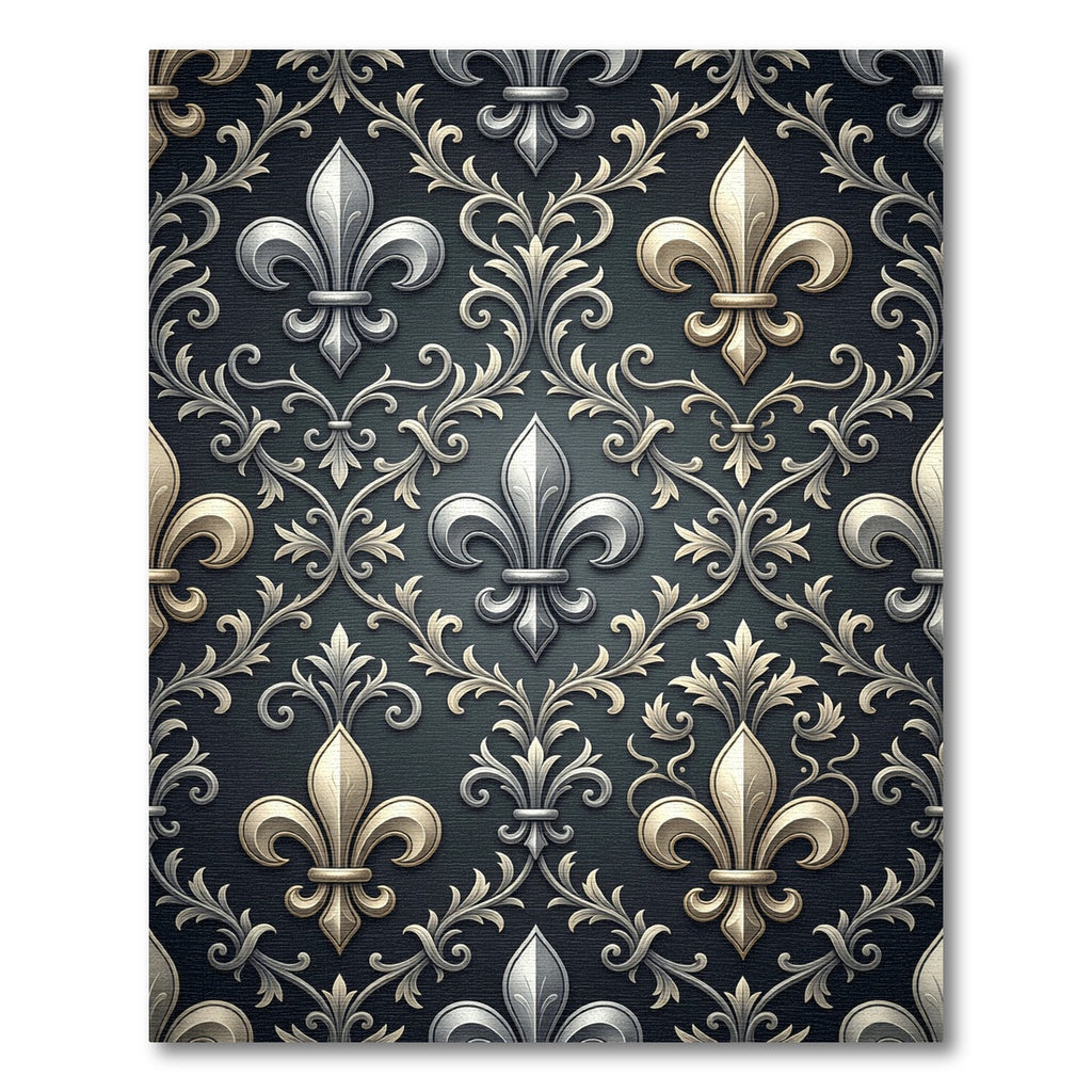 Ornate Silver Gold Fleur De Lis Rug