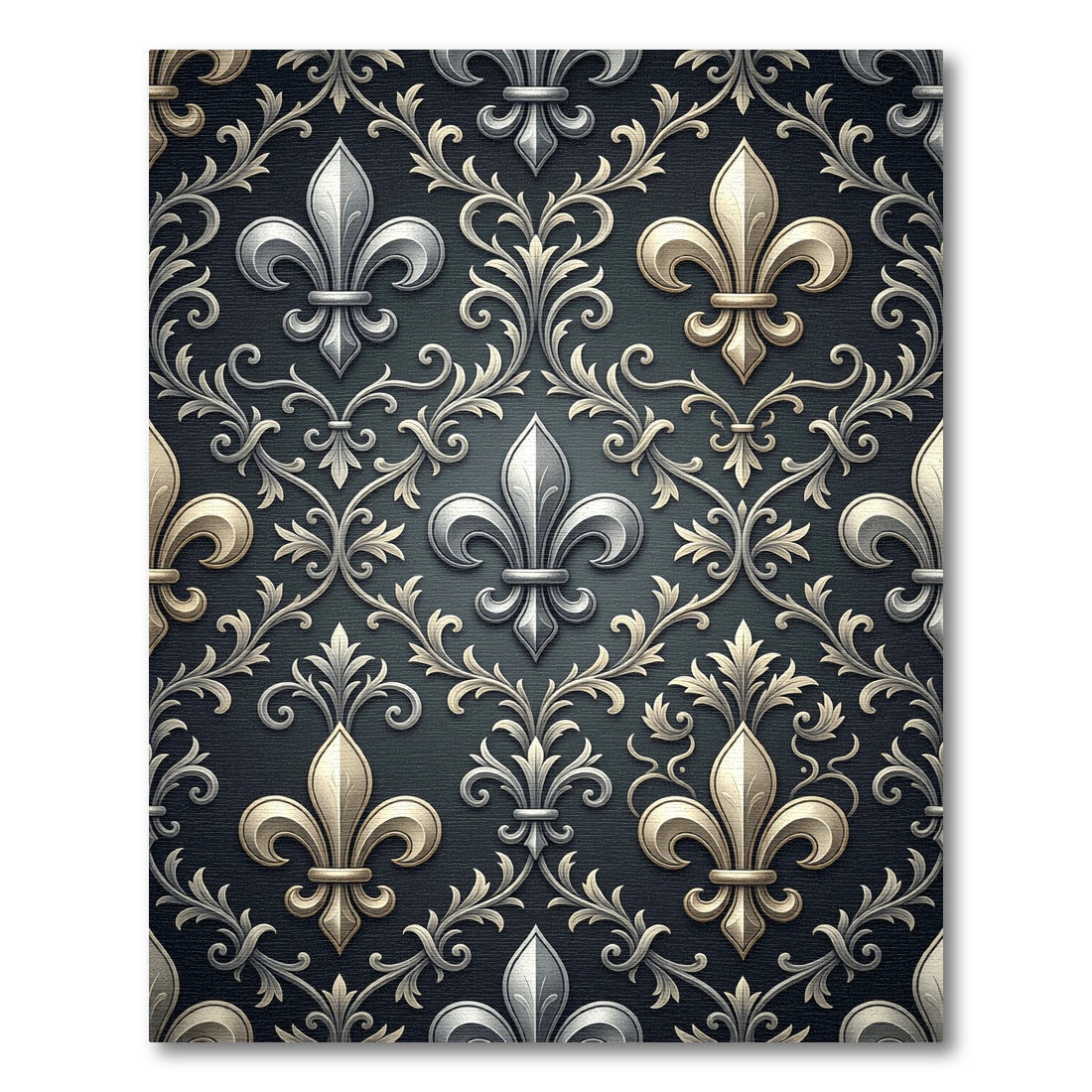 Ornate Silver Gold Fleur De Lis Rug