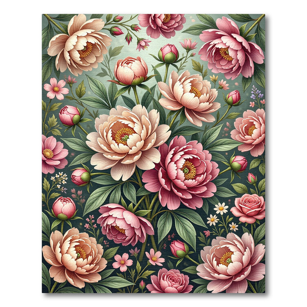 Botanical Peony Bloom Watercolor Garden Rug