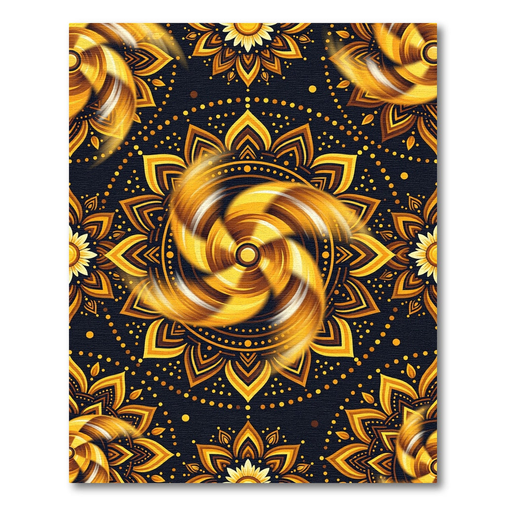 Golden Sunburst Radiant Mandala Art Rug