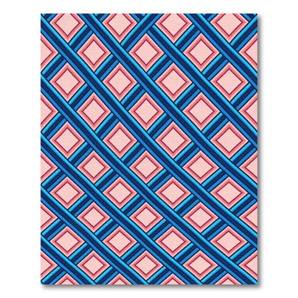 Geometric Navy and Peach Diamond Lattice Rug
