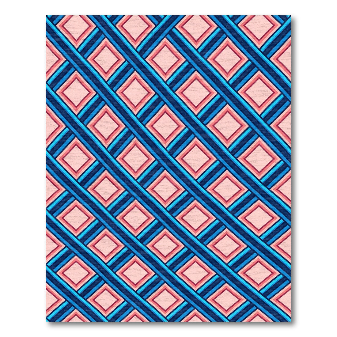 Geometric Navy and Peach Diamond Lattice Rug