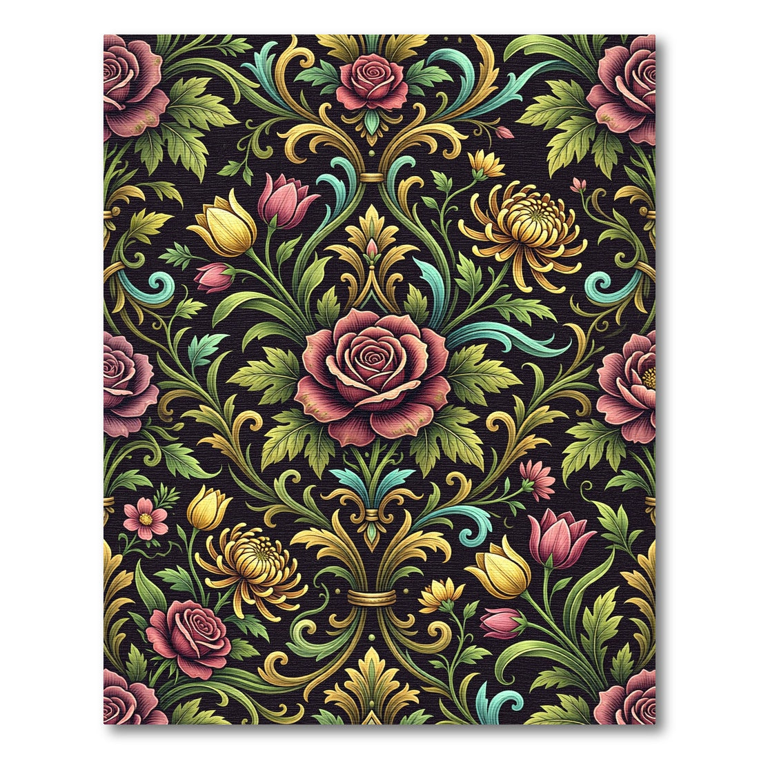 Vintage Floral Baroque Rose Garden Rug