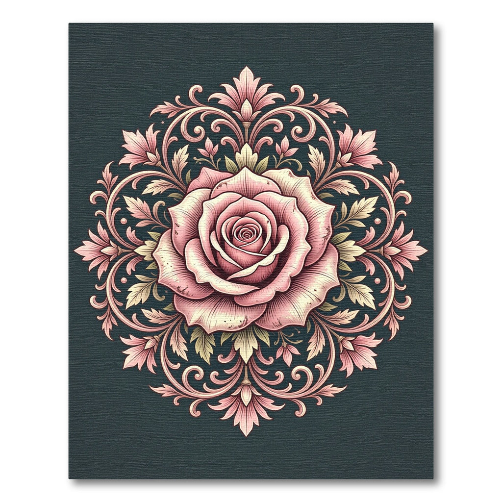 Romantic Pink Rose Mandala Scroll Rug