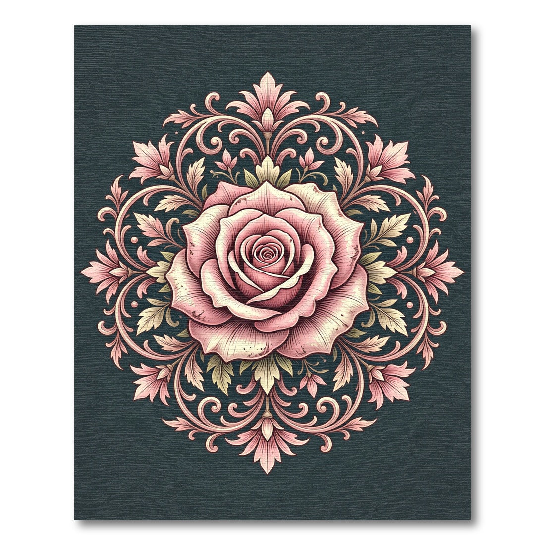 Romantic Pink Rose Mandala Scroll Rug