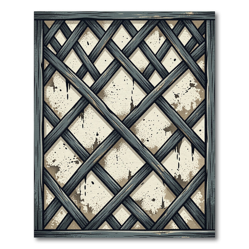 Rustic Gray Wood Lattice Diamonds Rug