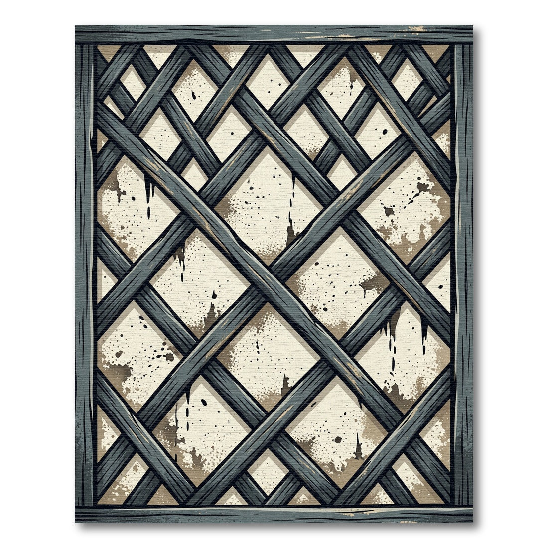 Rustic Gray Wood Lattice Diamonds Rug
