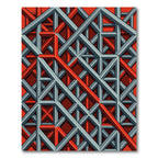 Red Gray Geometric Interlocking Grid Rug