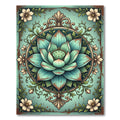 Ornate Turquoise Lotus Flower Mandalas Rug