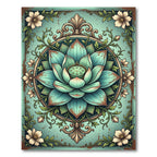 Ornate Turquoise Lotus Flower Mandalas Rug