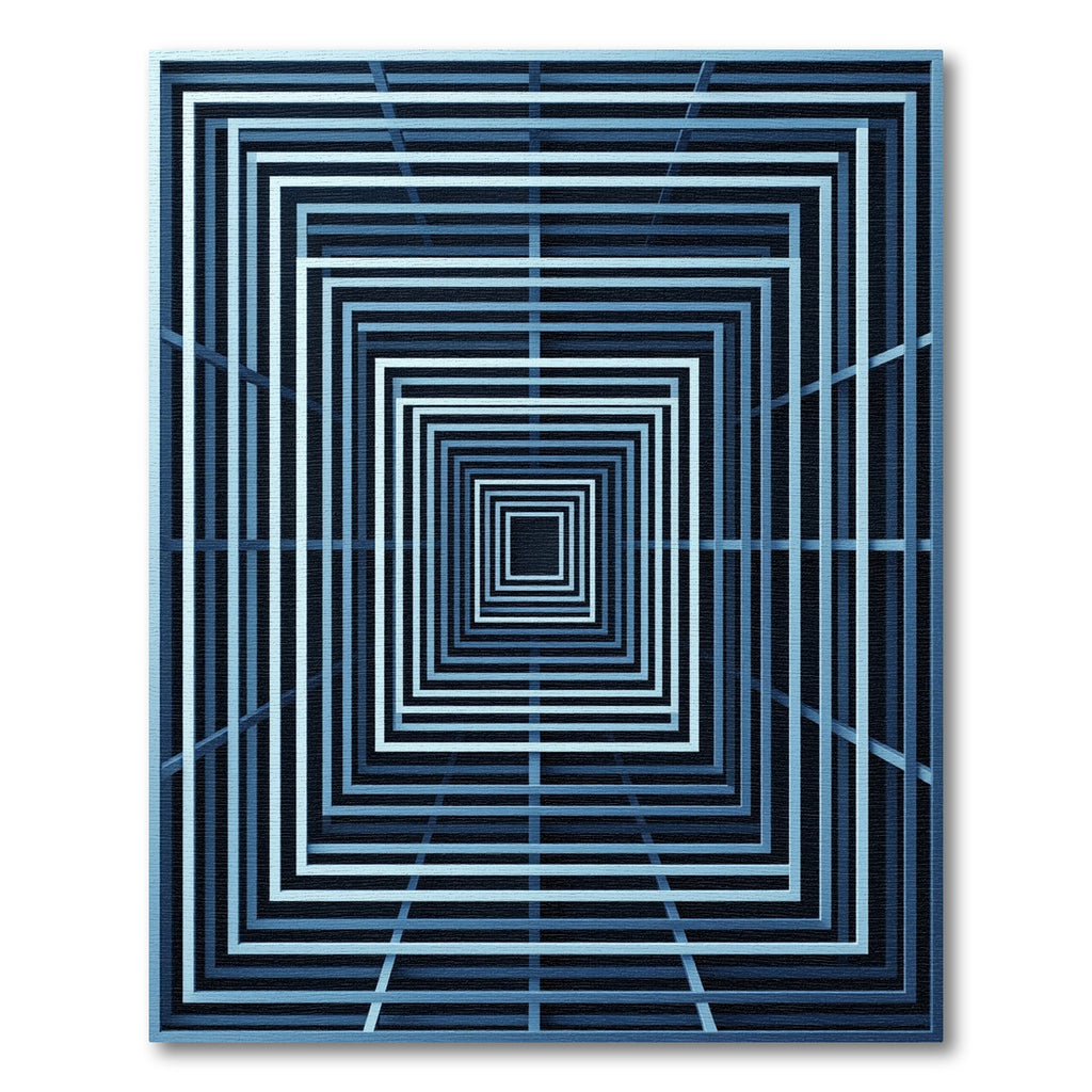Modern Navy Geometric Optical Tunnel Rug