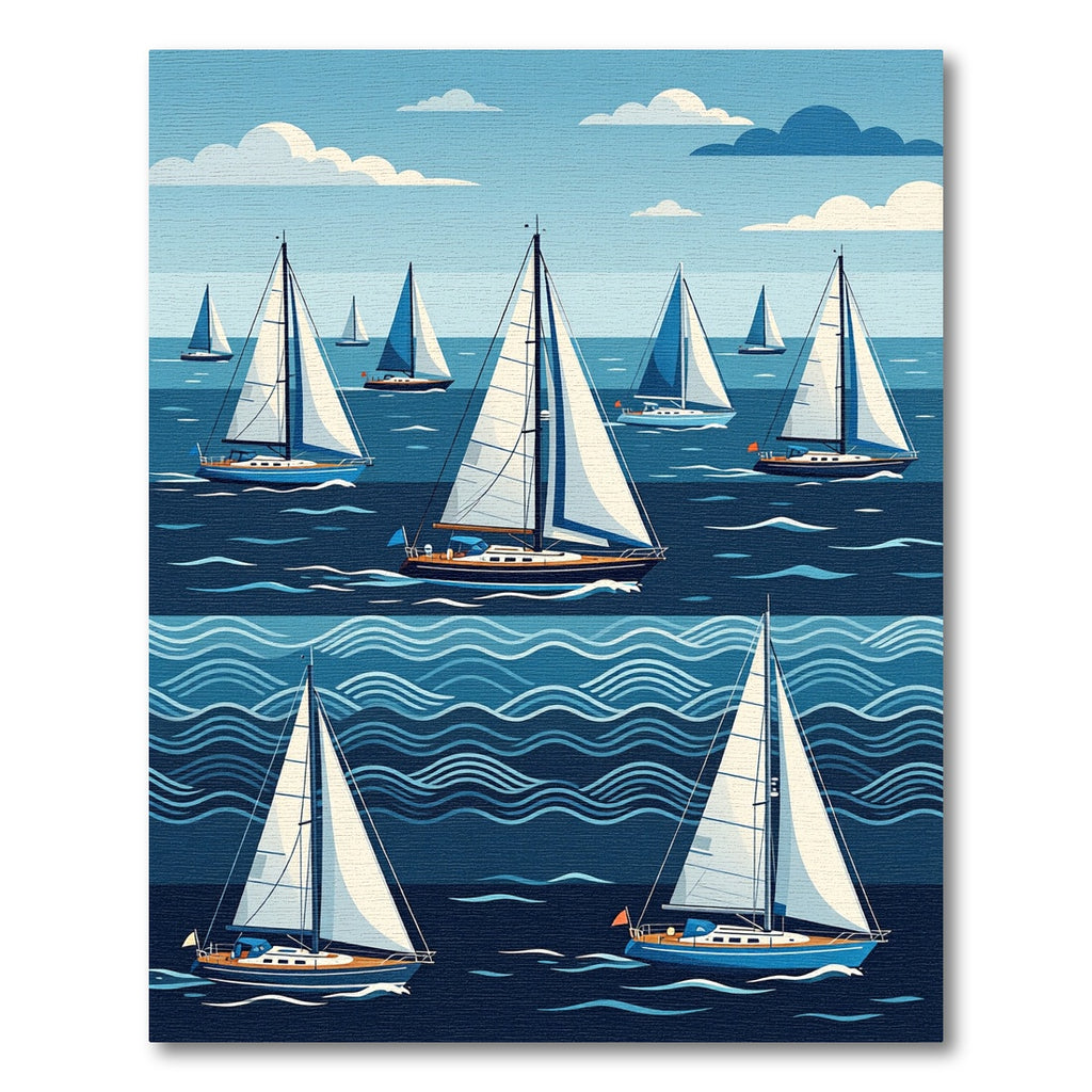 Numerous Blue White Sailboats Sailing Ocean Rug