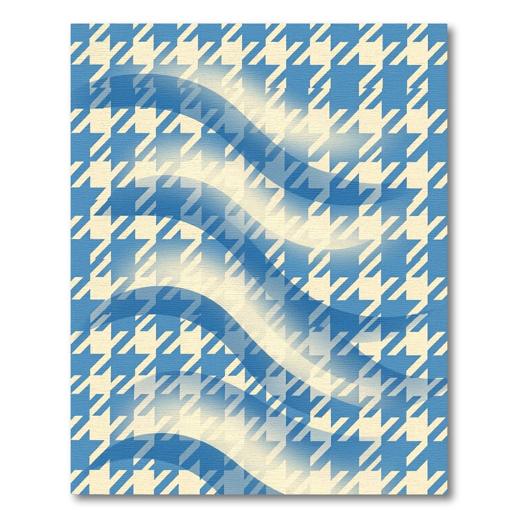 Blue Cream Houndstooth Wave Rug