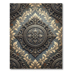 Ornate Damask Charcoal and Gold Medallion Rug