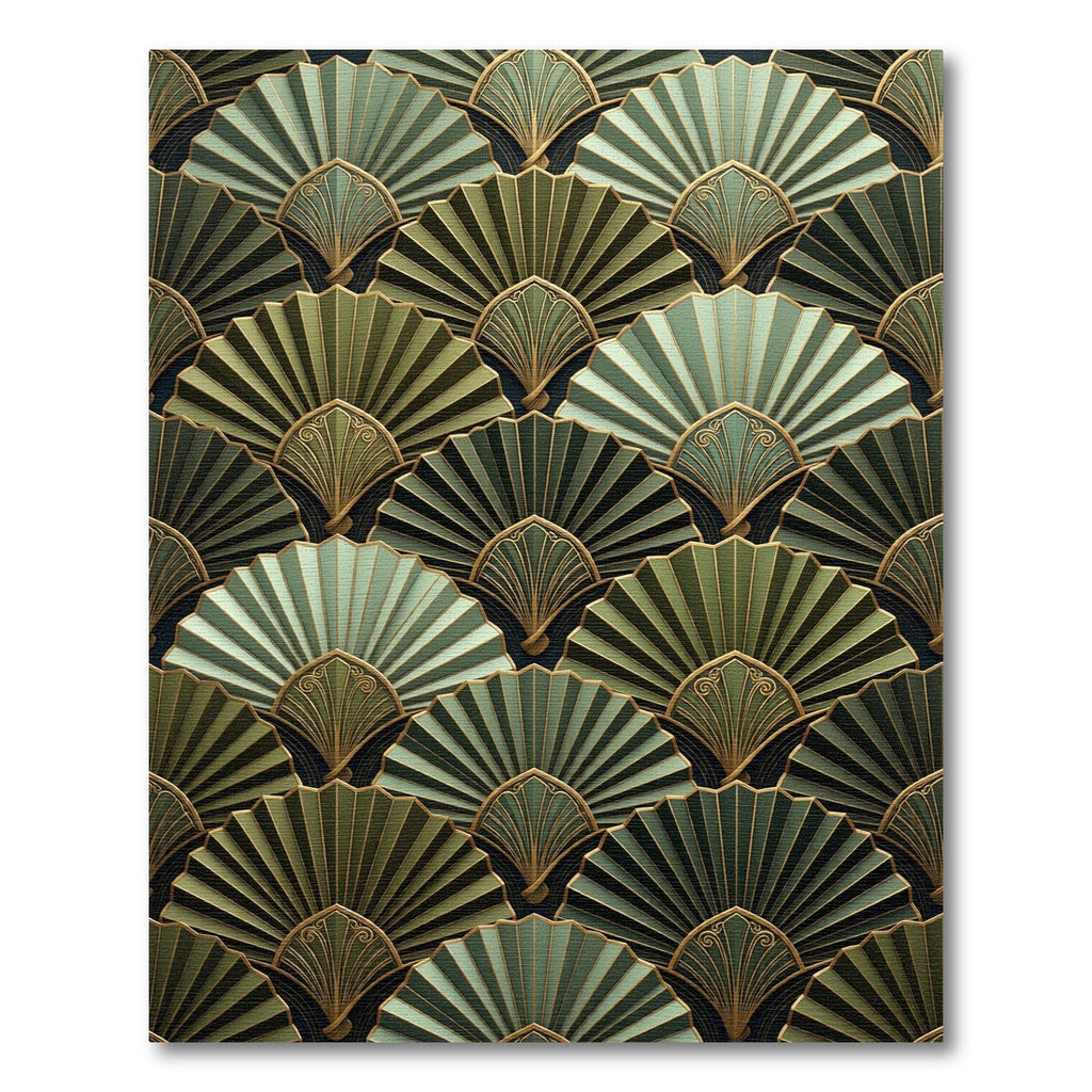 Art Deco Green Fan Arrangement Rug