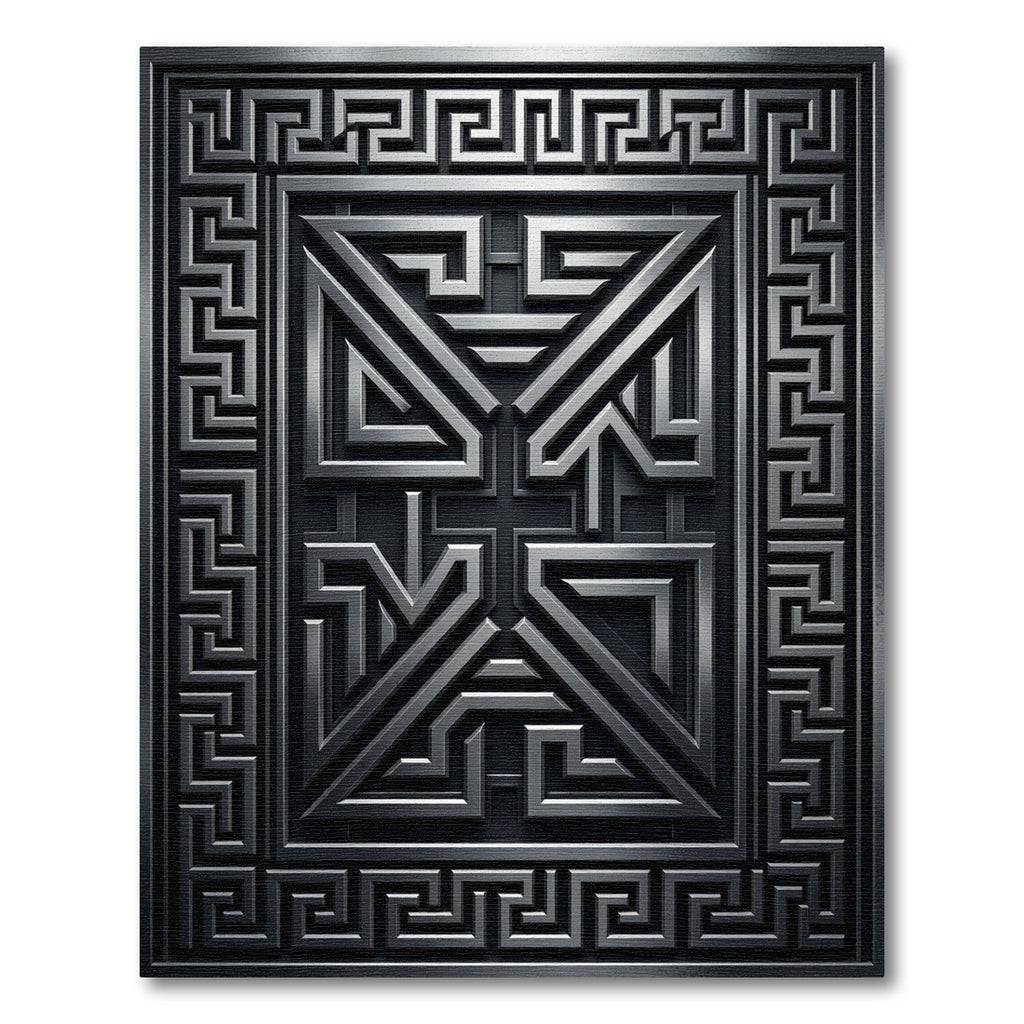 Dark Gray Geometric Maze Relief Rug