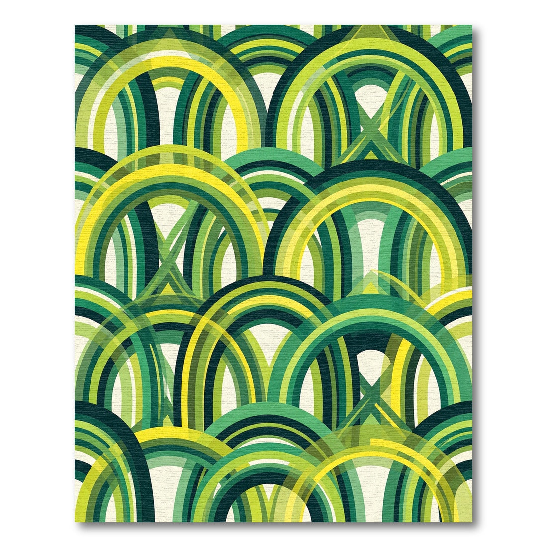 Retro Emerald Green Arched Layered Circles Rug