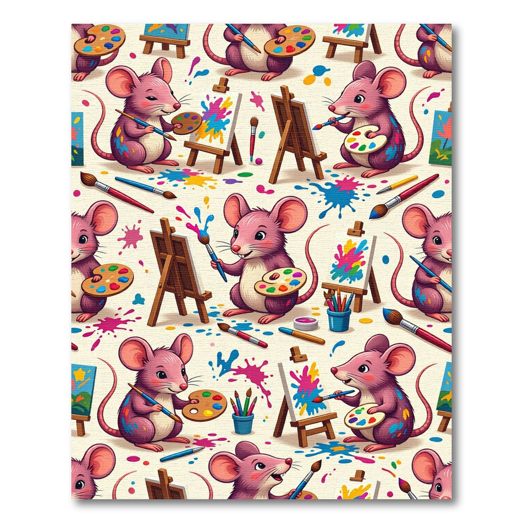 Whimsical Pink Mouse Artist Painting Rug
