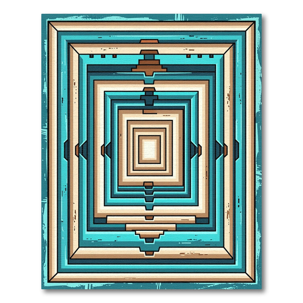 Modern Teal and Sand Geometric Stacked Rectangles Rug