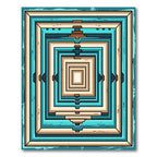 Modern Teal and Sand Geometric Stacked Rectangles Rug