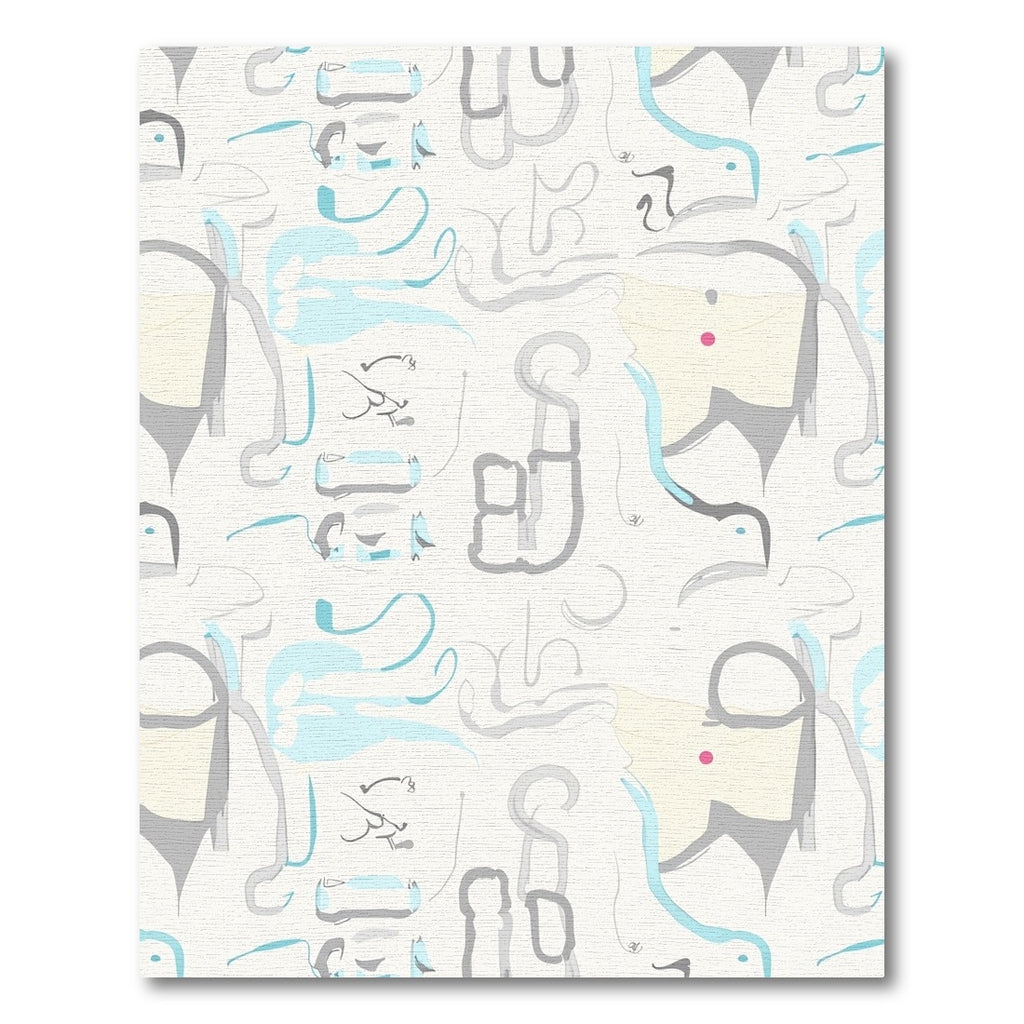 Abstract Aqua Gray Whimsical Shapes Rug