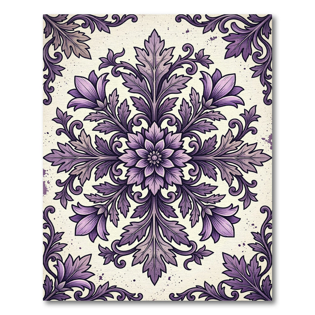 Ornate Amethyst Floral Damask Art Rug