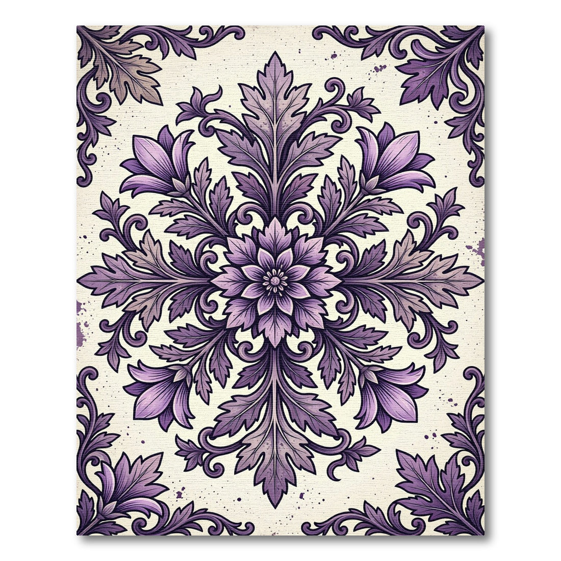 Ornate Amethyst Floral Damask Art Rug