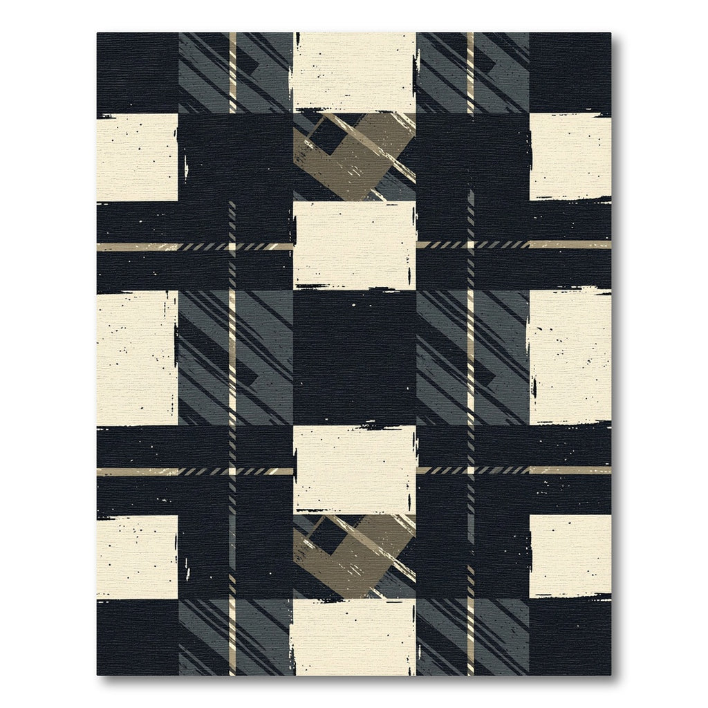 Modern Black and Beige Plaid Check Rug