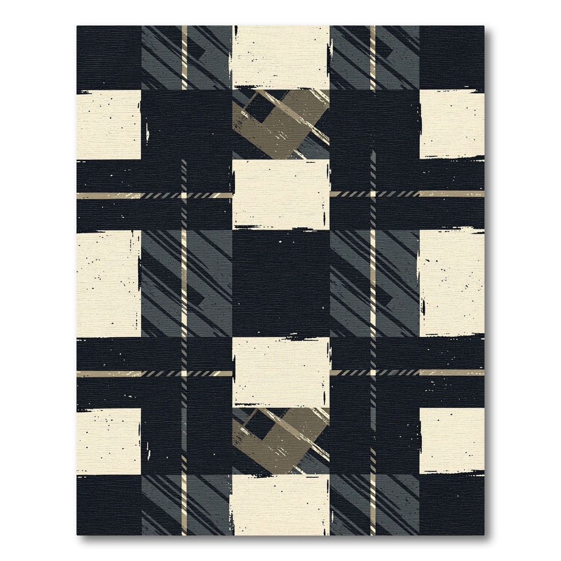 Modern Black and Beige Plaid Check Rug