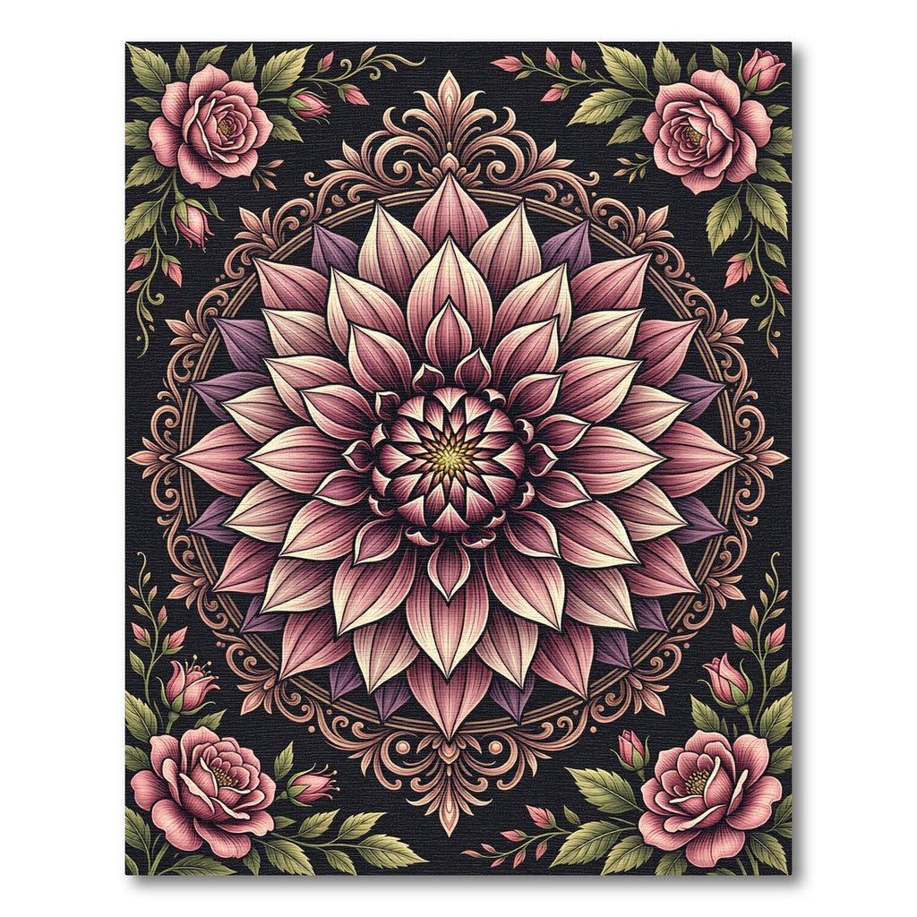 Ornate Pink Dahlia Floral Mandala Rug