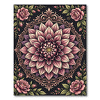 Ornate Pink Dahlia Floral Mandala Rug