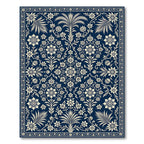 Indigo Floral Vine Damask Rectangular Area Rug
