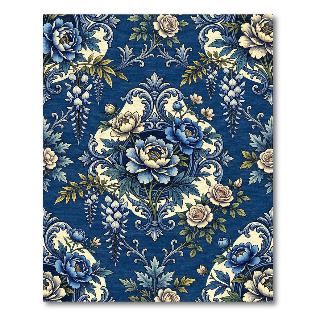 Royal Blue Floral Scrollwork Medallion Rug