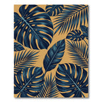 Lush Navy Tropical Foliage Amber Background Rug