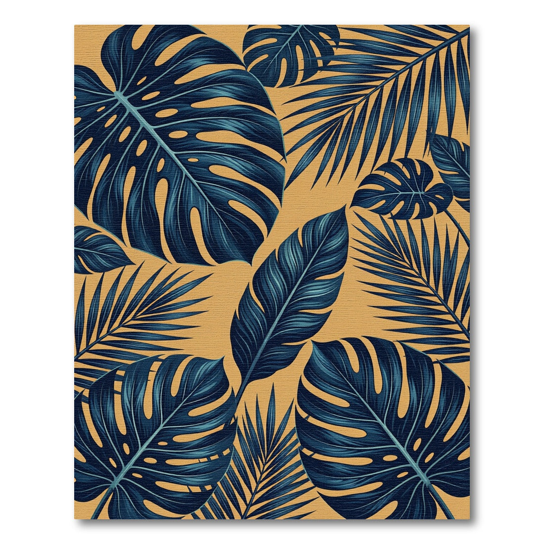 Lush Navy Tropical Foliage Amber Background Rug
