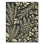 Cream Botanical Herb Foliage on Black Rug