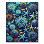 Teal Blue Starfish Sea Urchin Life Rug