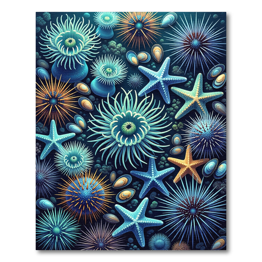 Teal Blue Starfish Sea Urchin Life Rug