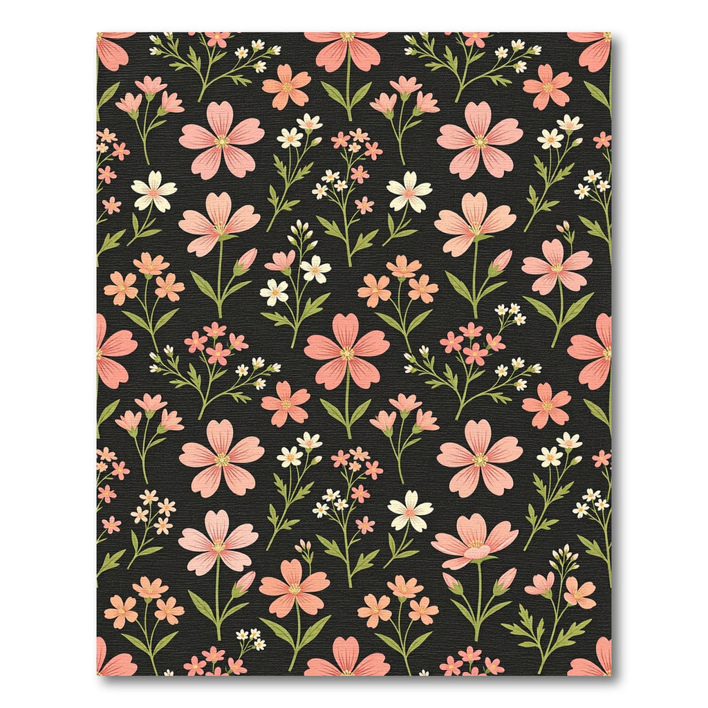 Coral Pink Floral Sprigs Dark Rug