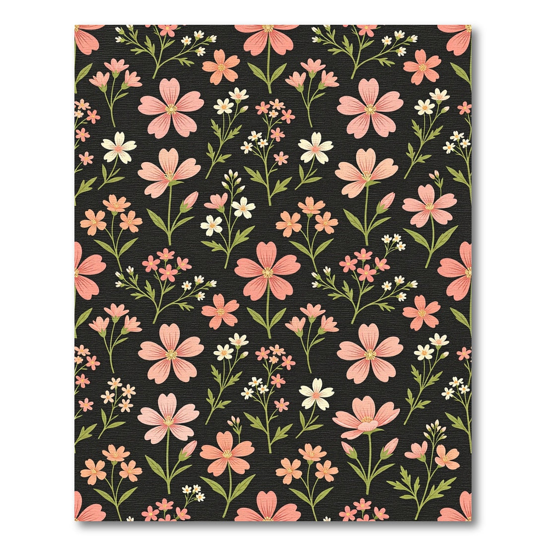Coral Pink Floral Sprigs Dark Rug