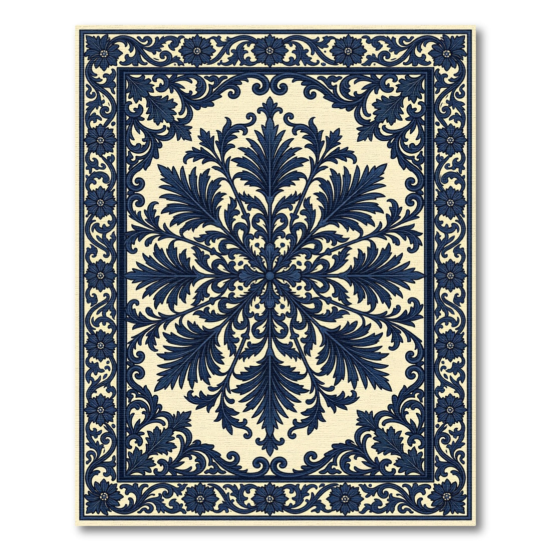 Dark Blue Floral Medallion Lattice Rug